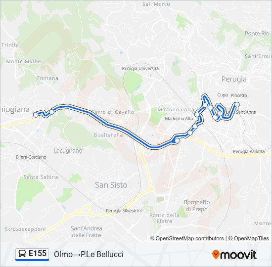 E155 bus Line Map