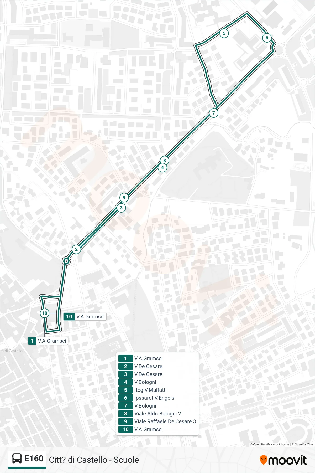 Linea E160 bus (V.A.Gramsci→V.A.Gramsci) - Percorsi e fermate sulla mappa