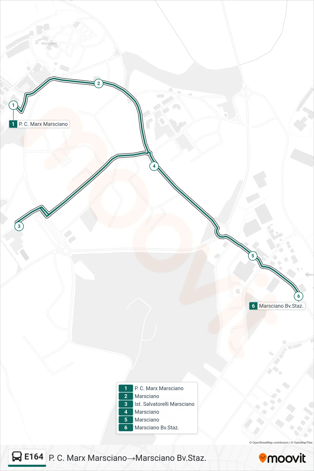 Linea E164  bus (P. C. Marx Marsciano‎→Marsciano Bv.Staz.) - Percorsi e fermate sulla mappa