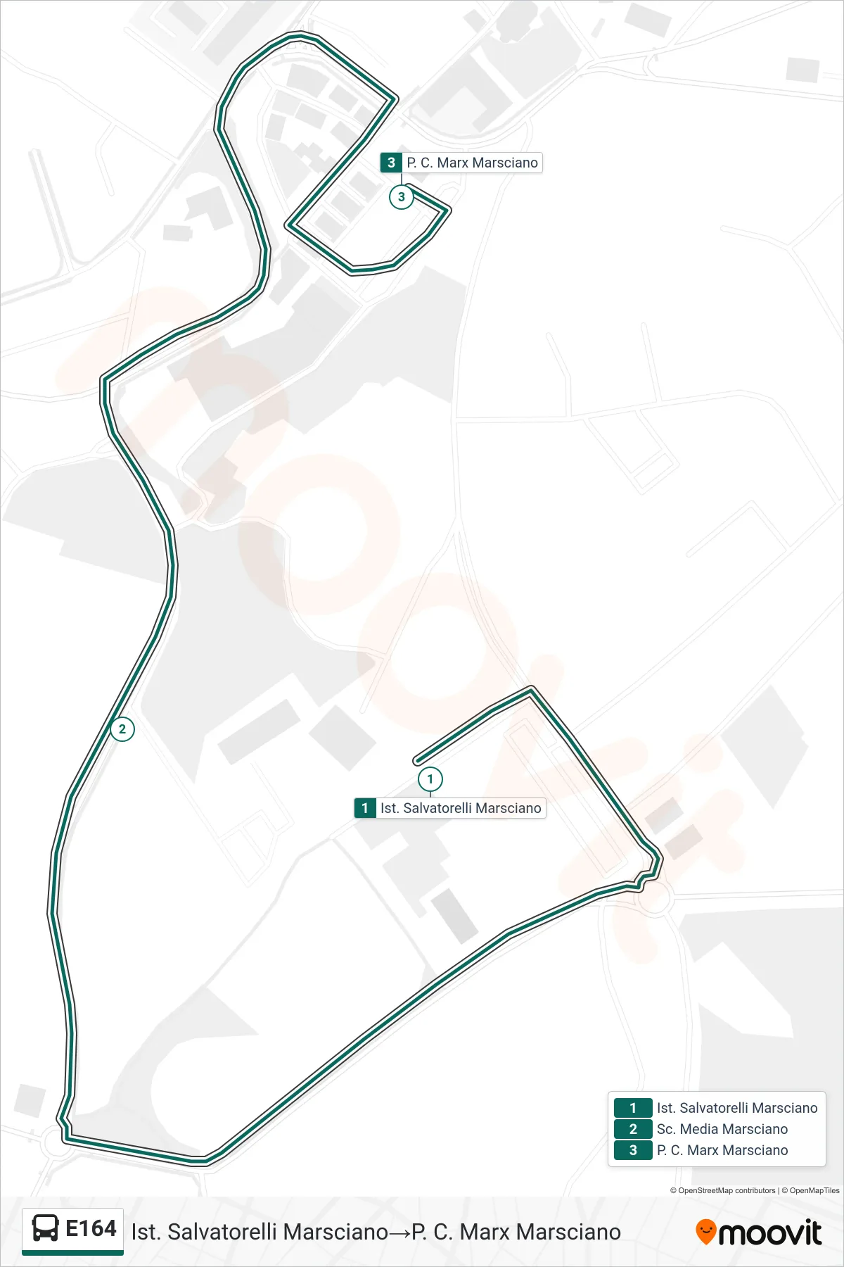 Linea E164  bus (Ist. Salvatorelli Marsciano‎→P. C. Marx Marsciano) - Percorsi e fermate sulla mappa