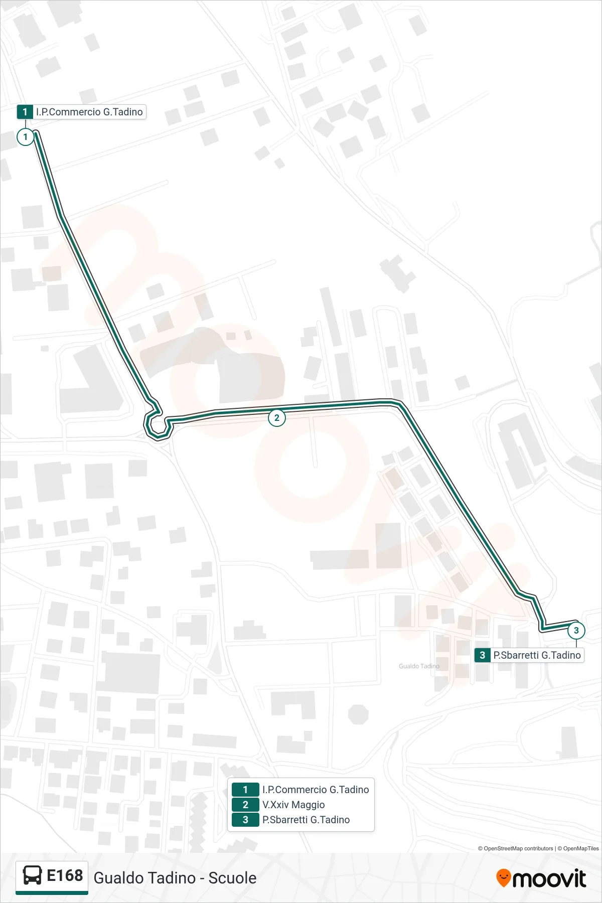 Linea E168  bus (I.P.Commercio G.Tadino‎→P.Sbarretti G.Tadino) - Percorsi e fermate sulla mappa
