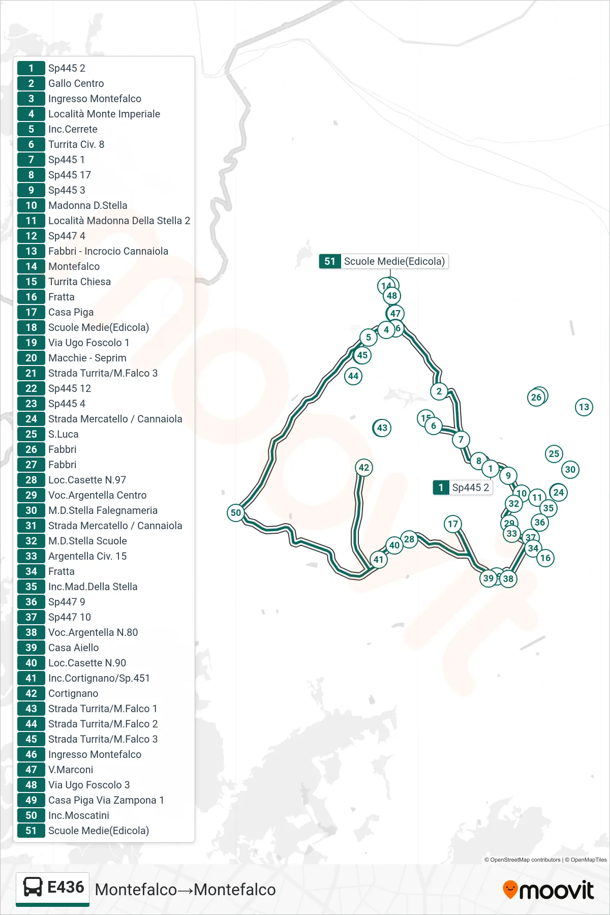 Linea E436 bus (Montefalco→Montefalco) - Percorsi e fermate sulla mappa