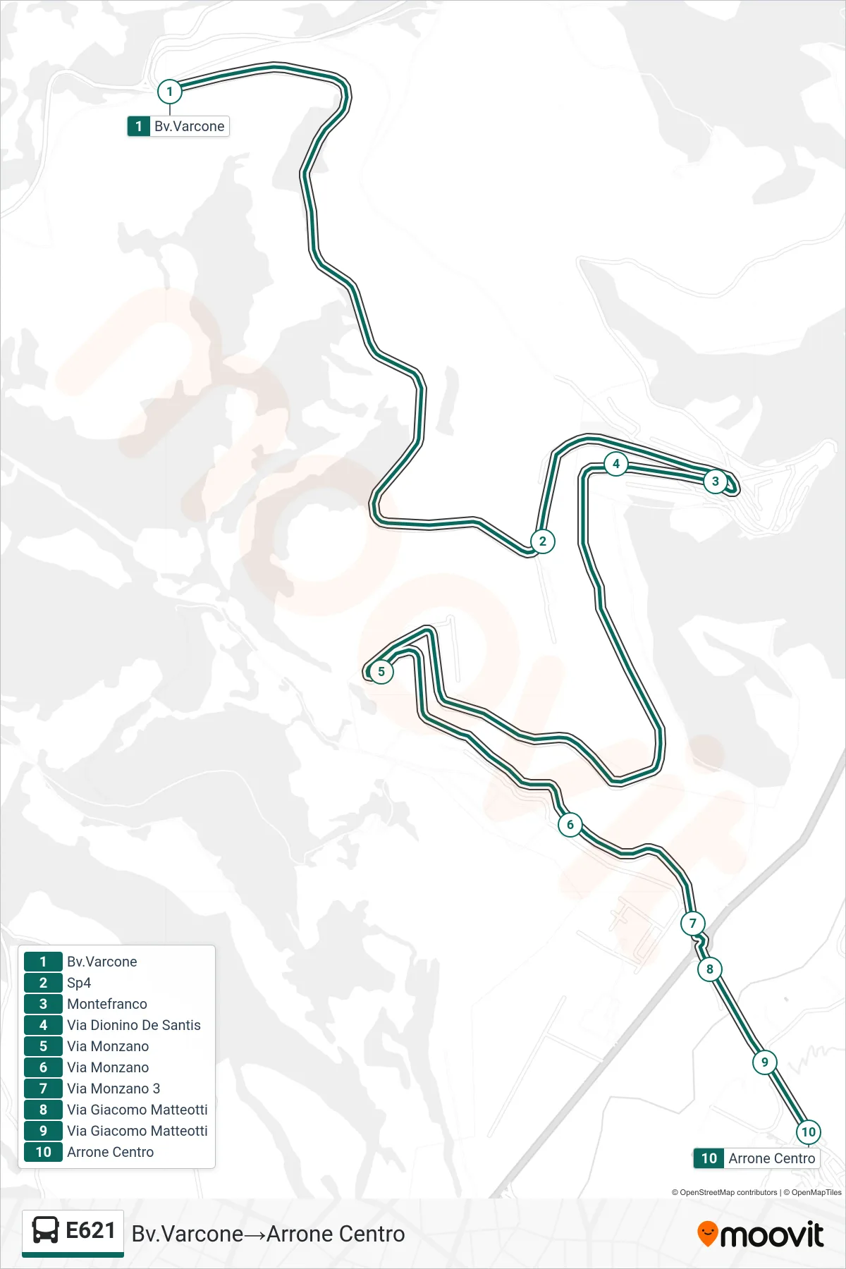 Linea E621 bus (Bv.Varcone→Arrone Centro) - Percorsi e fermate sulla mappa