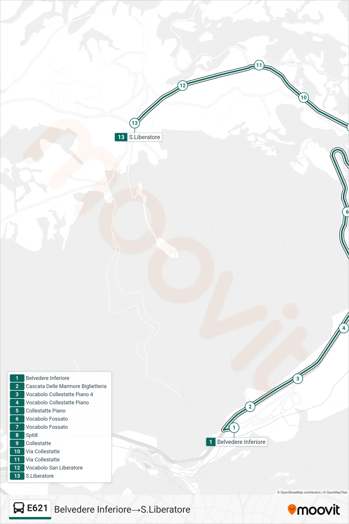 Linea E621 bus (Belvedere Inferiore→S.Liberatore) - Percorsi e fermate sulla mappa