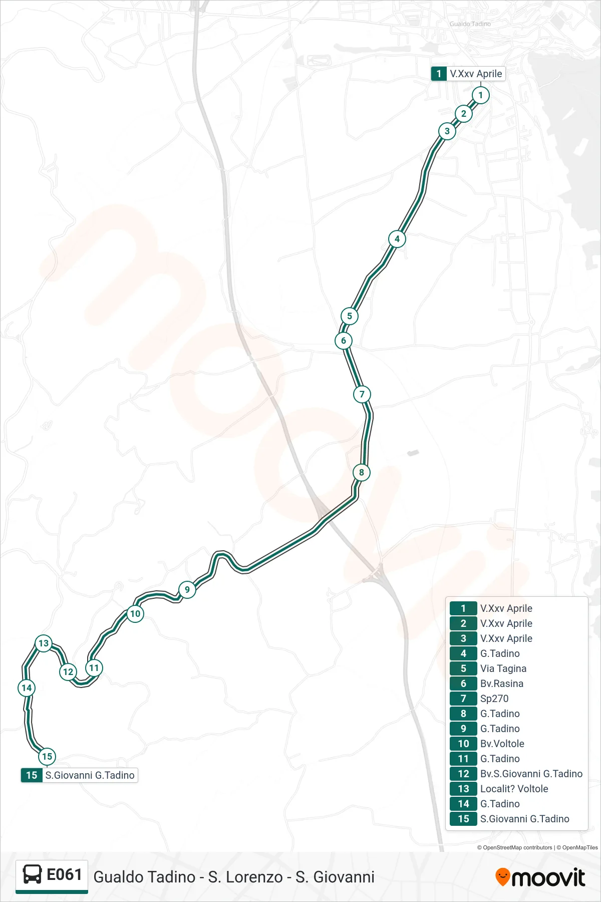 Linea E061 bus (V.Xxv Aprile→S.Giovanni G.Tadino) - Percorsi e fermate sulla mappa