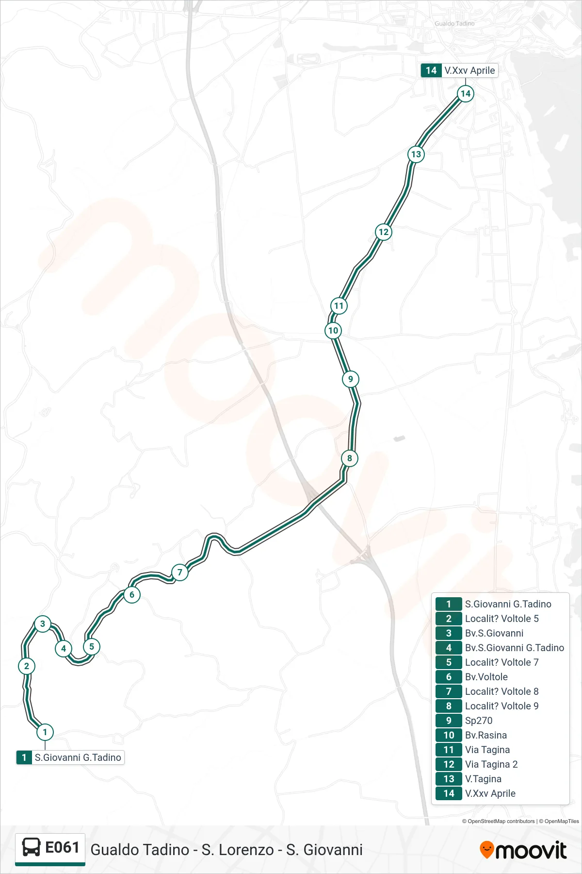 Linea E061  bus (S.Giovanni G.Tadino‎→V.Xxv Aprile) - Percorsi e fermate sulla mappa