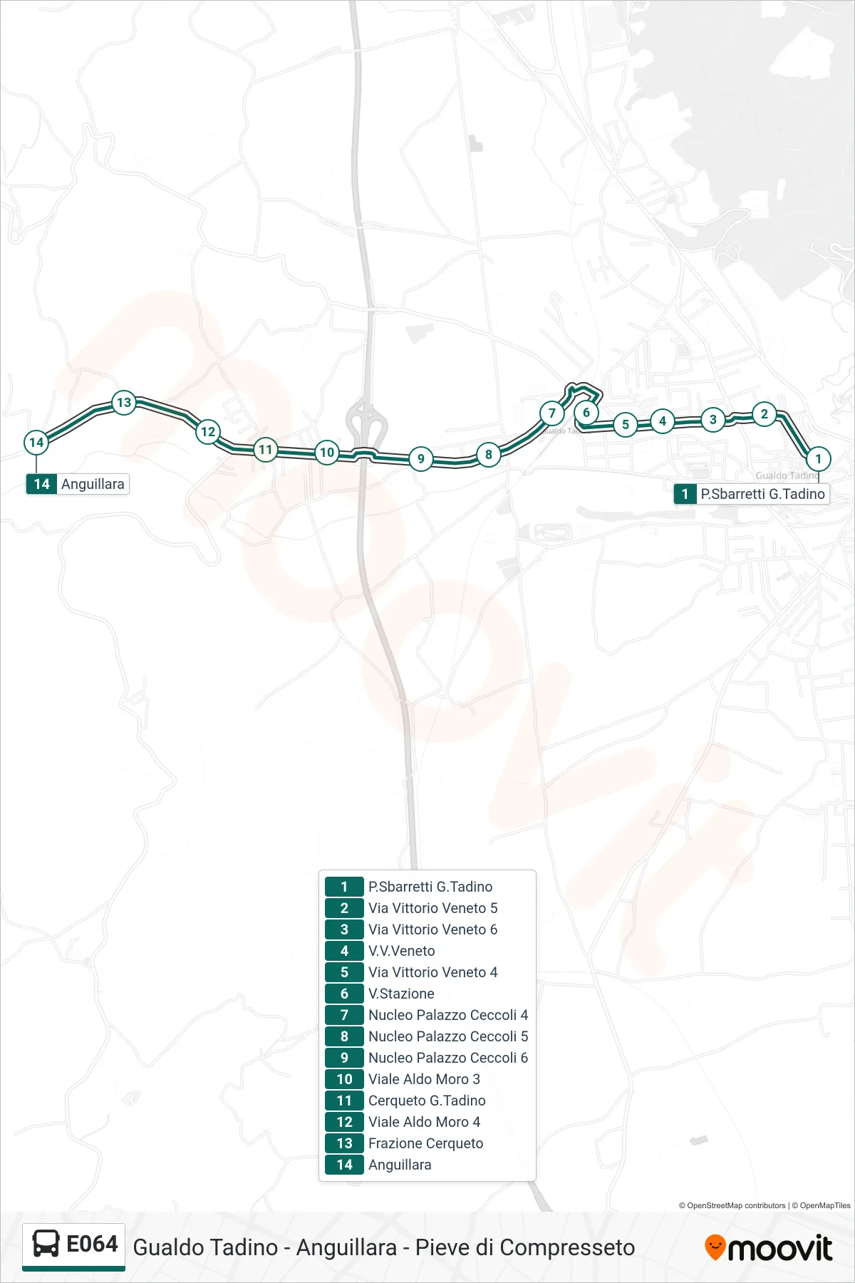 Linea E064 bus (P.Sbarretti G.Tadino→Anguillara) - Percorsi e fermate sulla mappa