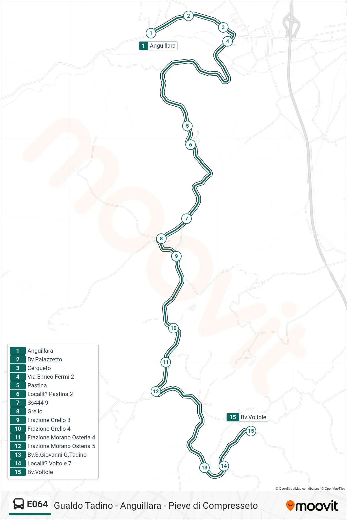 Linea E064 bus (Anguillara→Bv.Voltole) - Percorsi e fermate sulla mappa