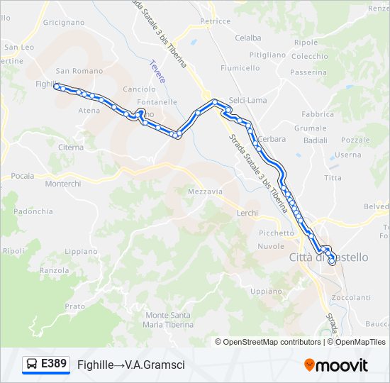 Percorso linea bus E389