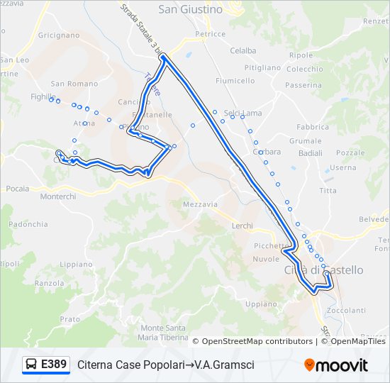 Percorso linea bus E389