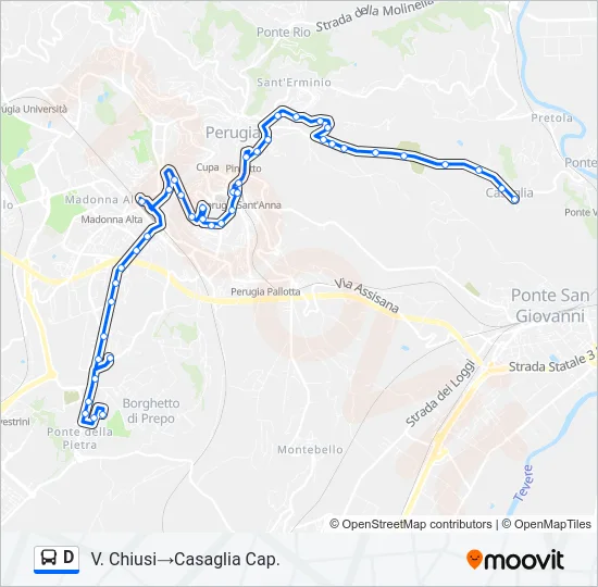 Percorso linea bus D