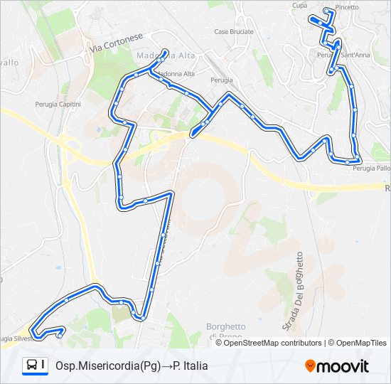 Linea i orari fermate e mappe Osp.Misericordia Pg P. Italia