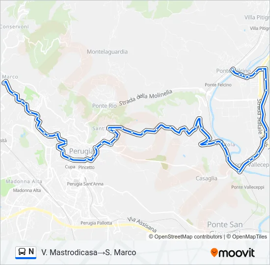 Percorso linea bus N