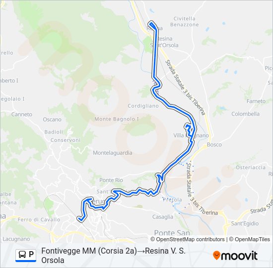 Percorso linea bus P