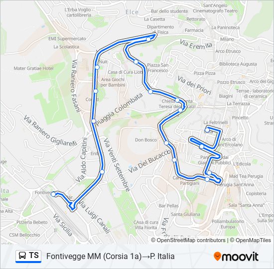 Percorso linea bus TS