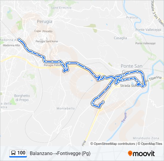 Linea 100 orari fermate e mappe Balanzano Fontivegge Pg