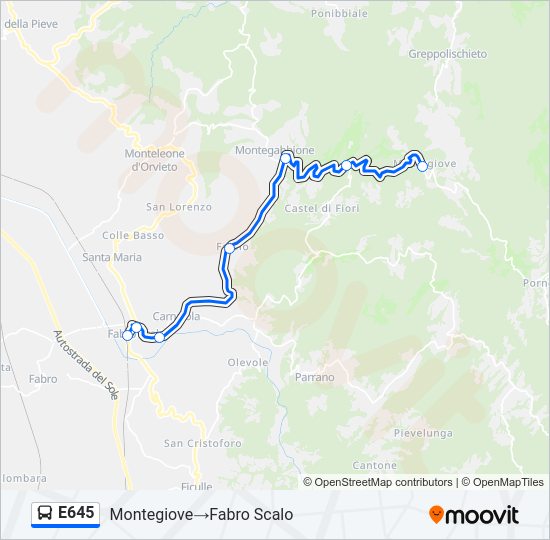 Percorso linea bus E645