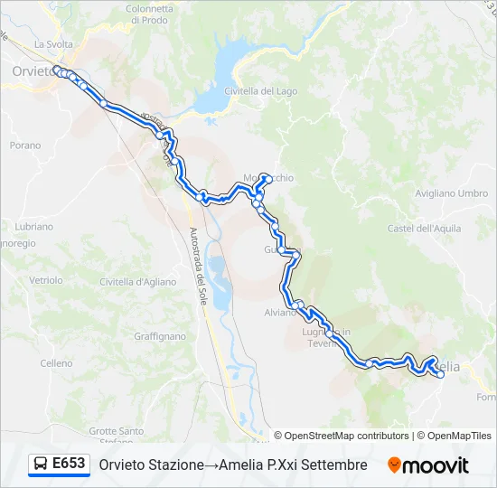 Percorso linea bus E653