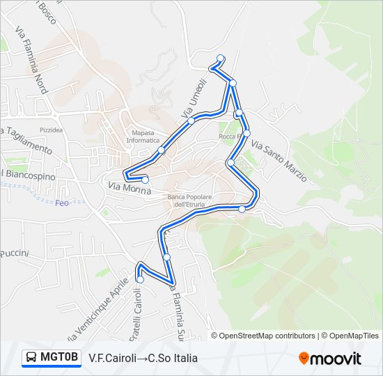 Percorso linea bus MGT0B