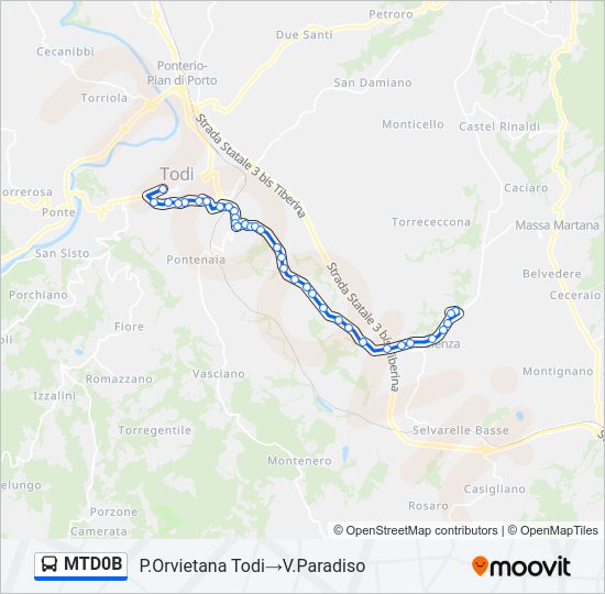 Percorso linea bus MTD0B