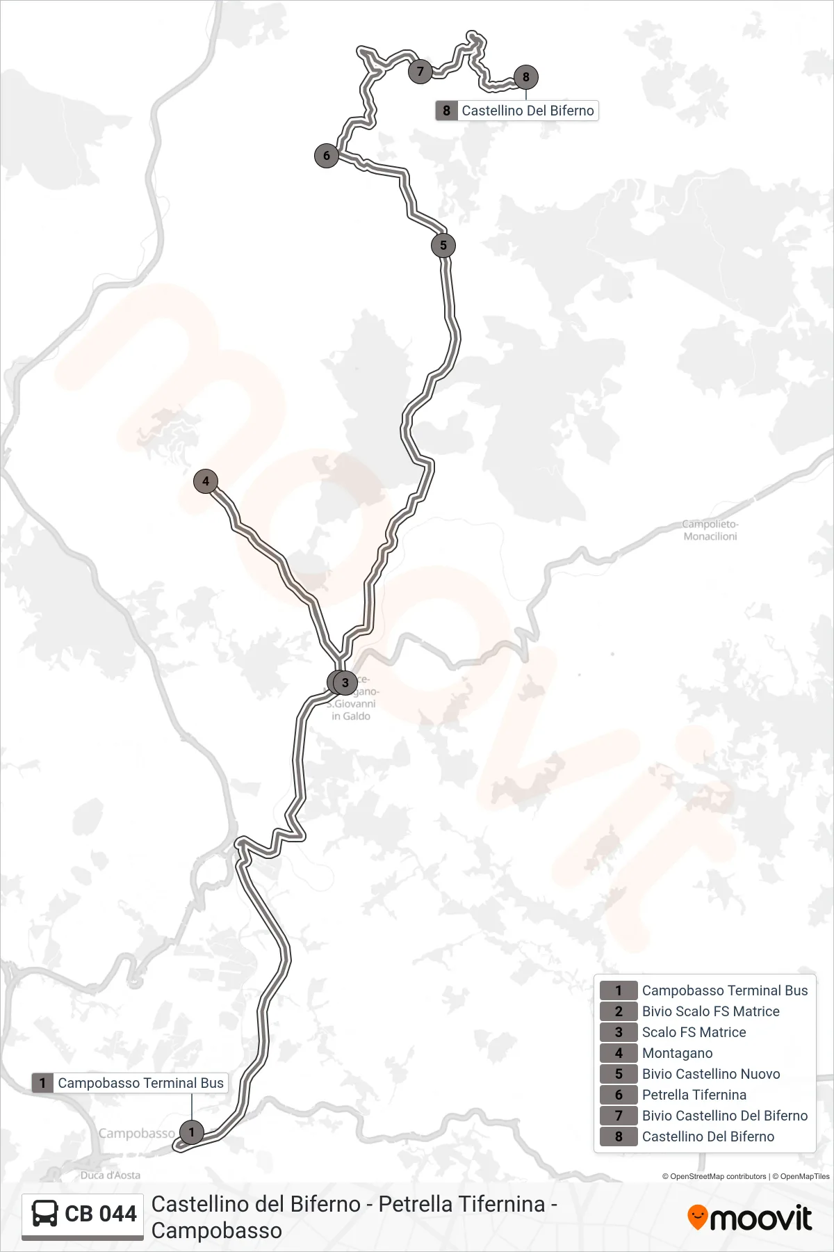 Linea CB 044  bus (Castellino del Biferno) - Percorsi e fermate sulla mappa