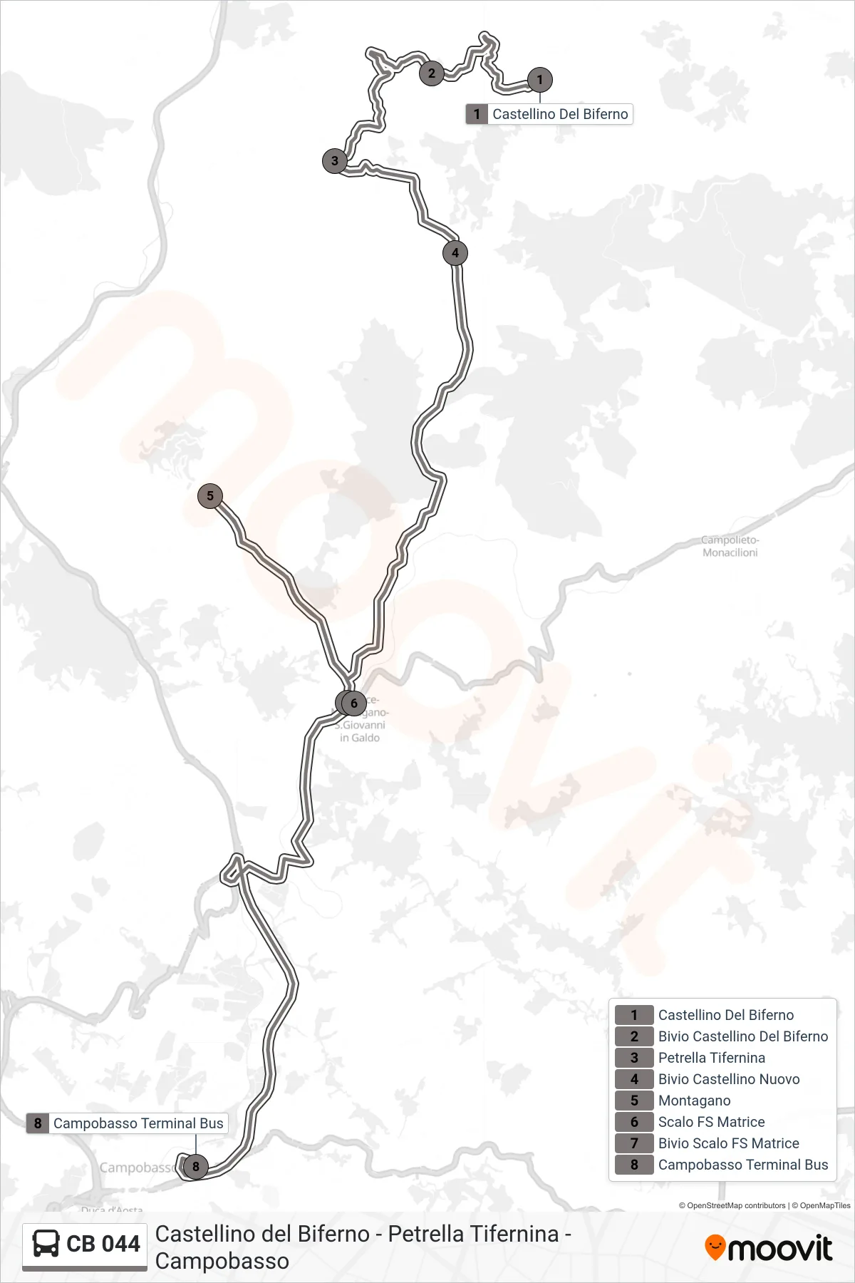 Linea CB 044 bus (Campobasso) - Percorsi e fermate sulla mappa
