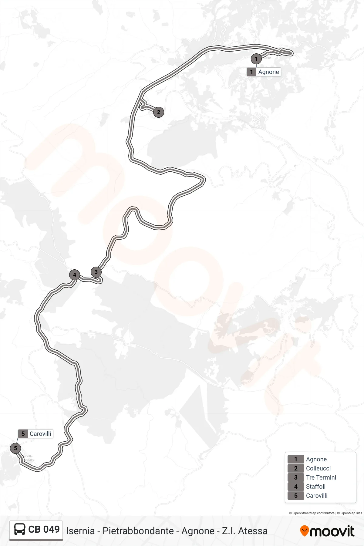 Linea CB 049 bus (Carovilli) - Percorsi e fermate sulla mappa