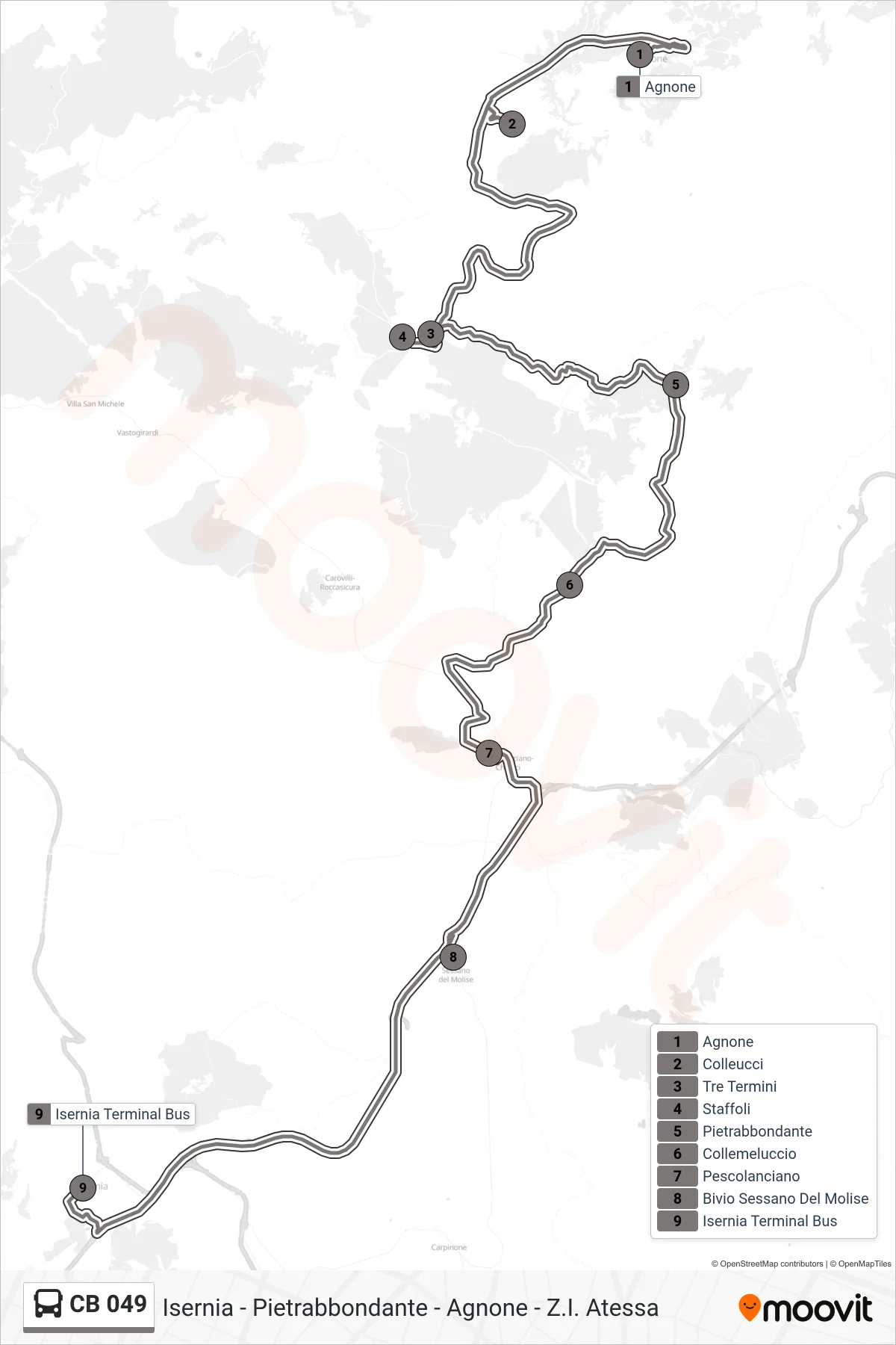 Linea CB 049 bus (Isernia) - Percorsi e fermate sulla mappa