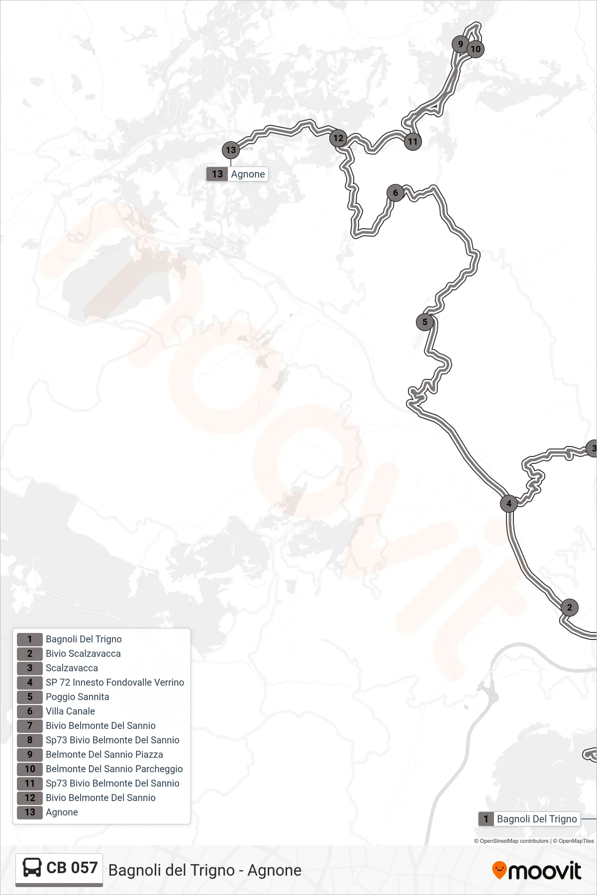 Linea CB 057  bus (Agnone) - Percorsi e fermate sulla mappa