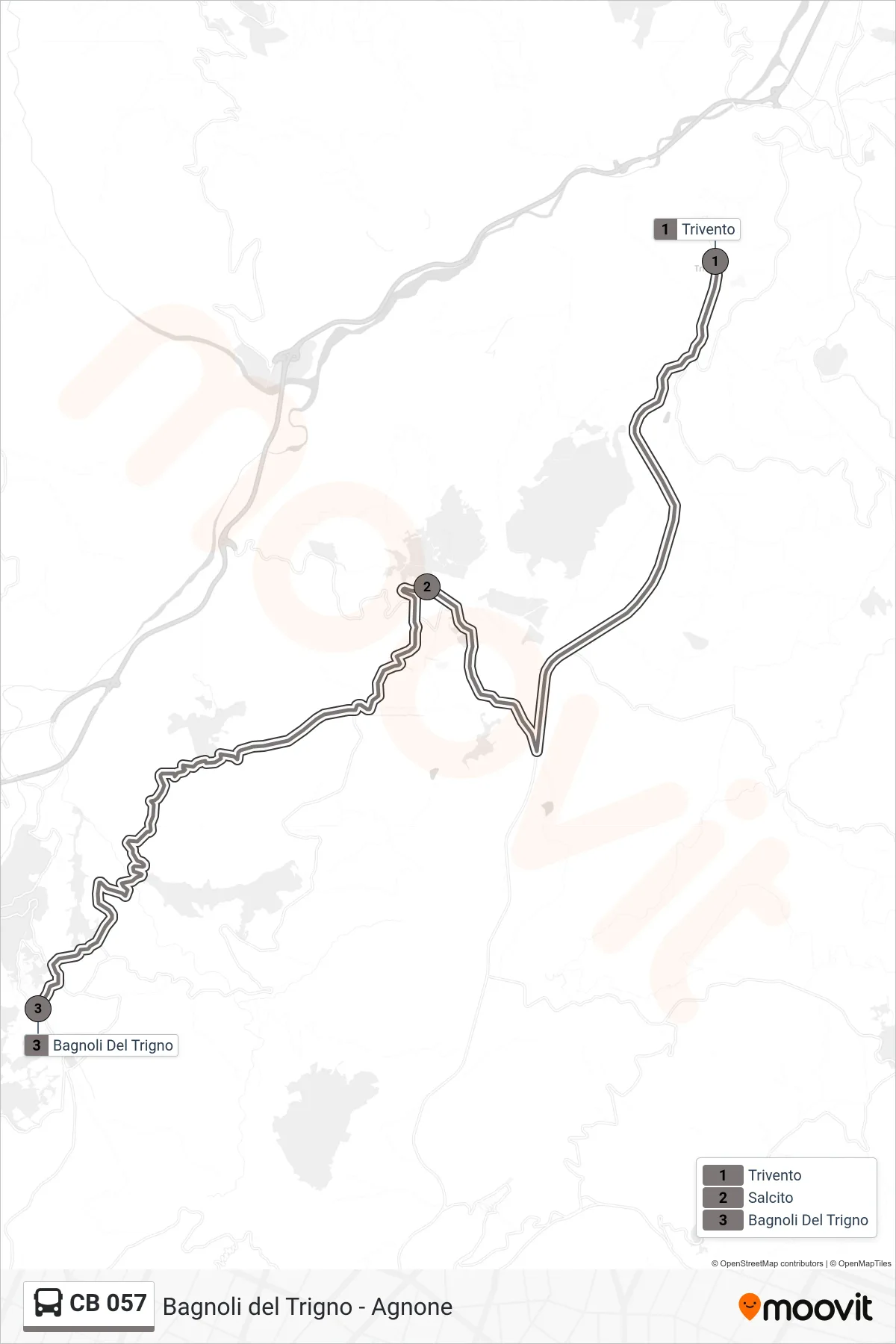 Linea CB 057  bus (Bagnoli del Trigno) - Percorsi e fermate sulla mappa