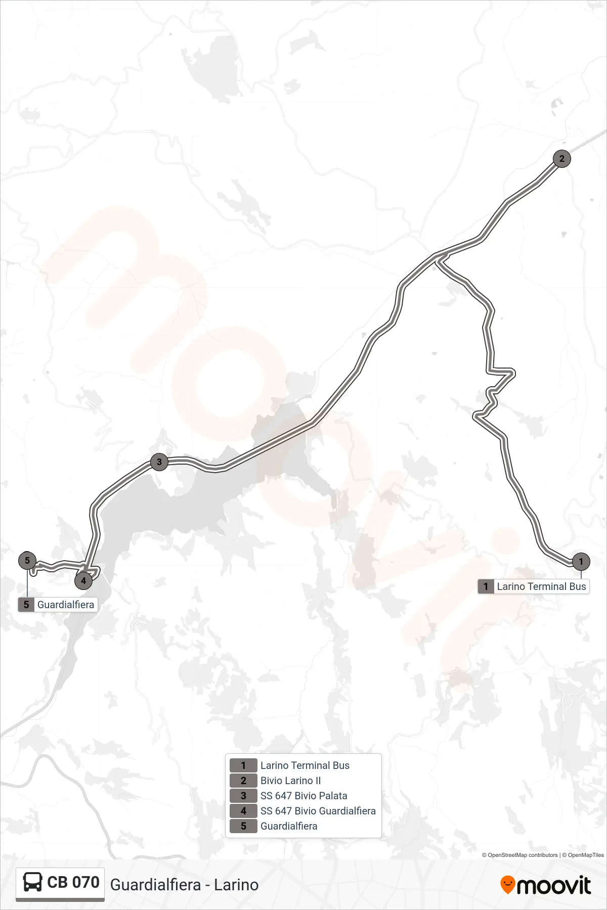 Linea CB 070  bus (Guardialfiera) - Percorsi e fermate sulla mappa