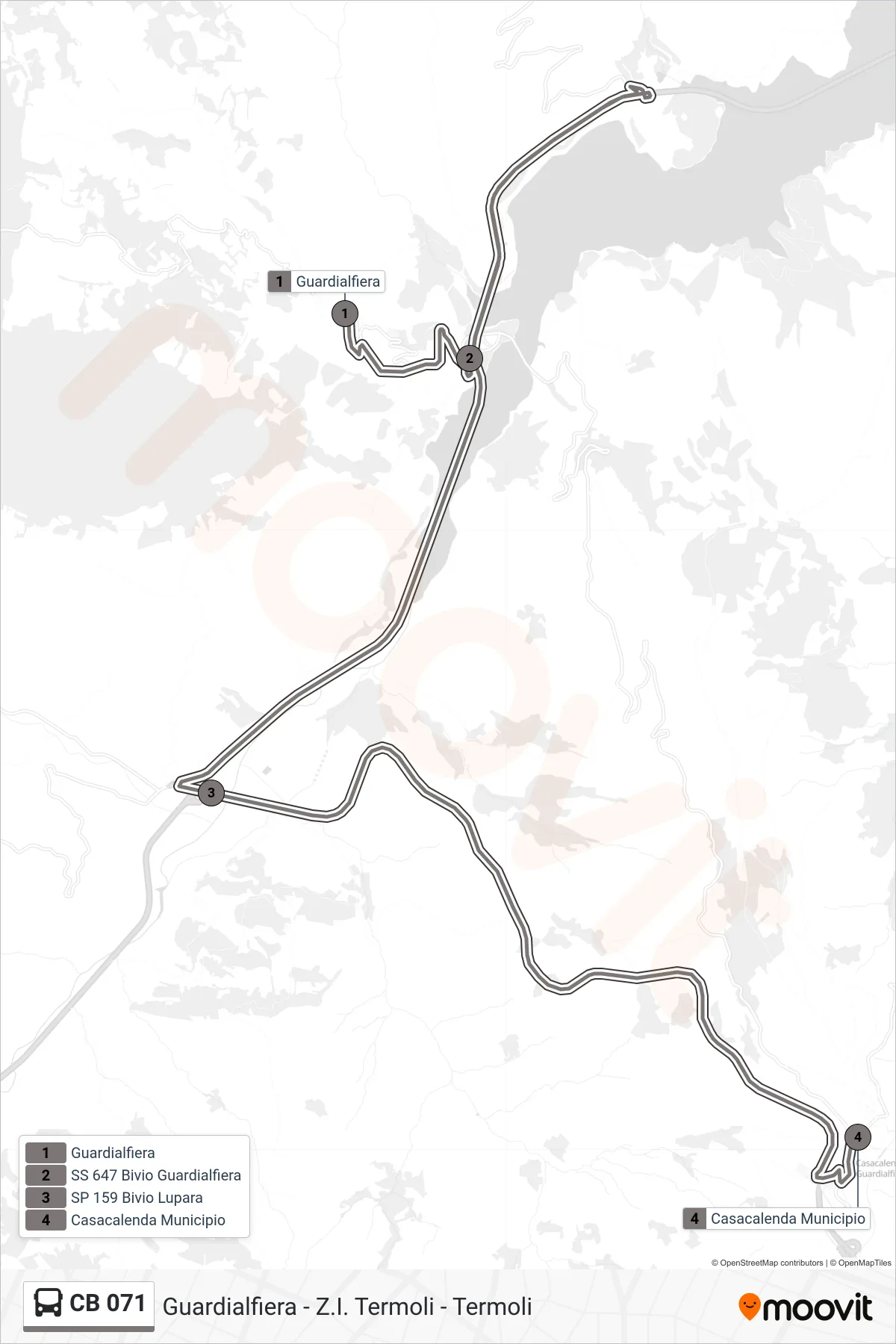 Linea CB 071 bus (Casacalenda) - Percorsi e fermate sulla mappa