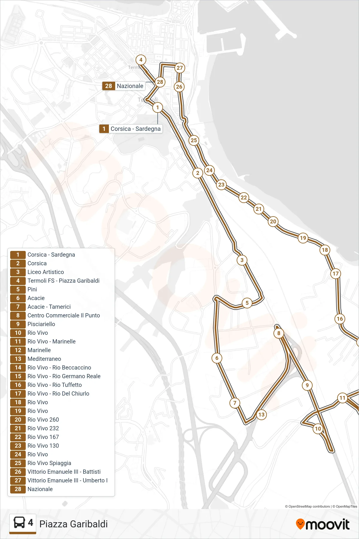 Linea 4  bus (Piazza Garibaldi) - Percorsi e fermate sulla mappa