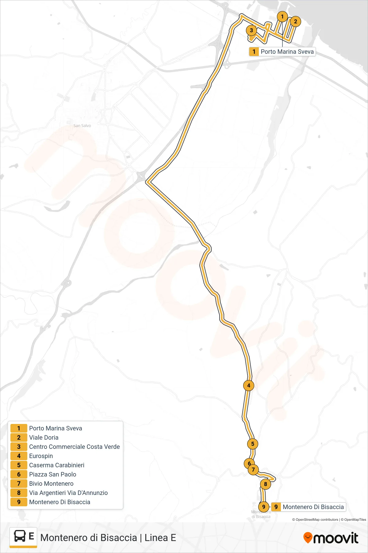Linea E bus (Piazza Cav. di Vittorio Veneto) - Percorsi e fermate sulla mappa