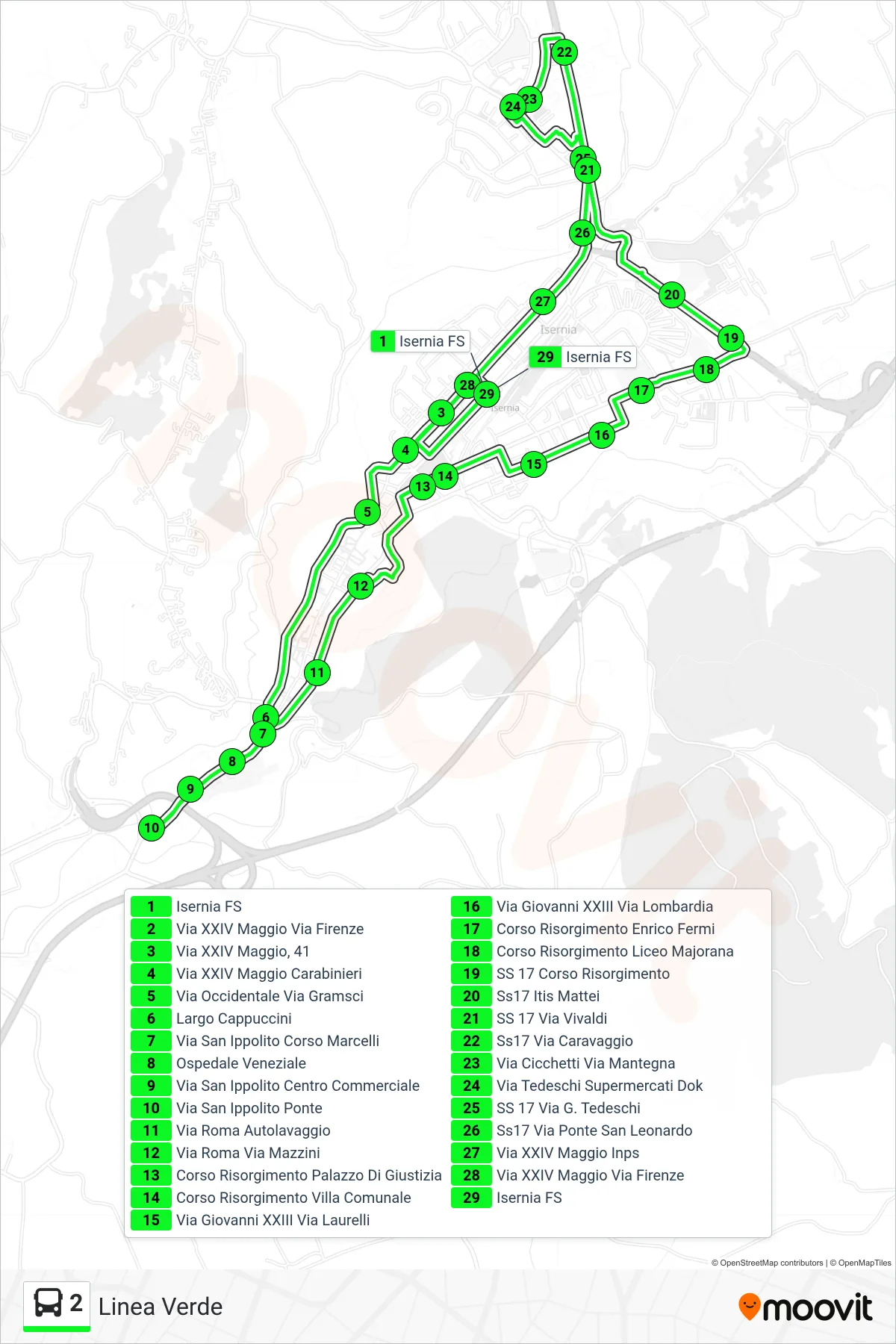 Linea 2  bus (Ospedale➡San Lazzaro➡Stazione) - Percorsi e fermate sulla mappa