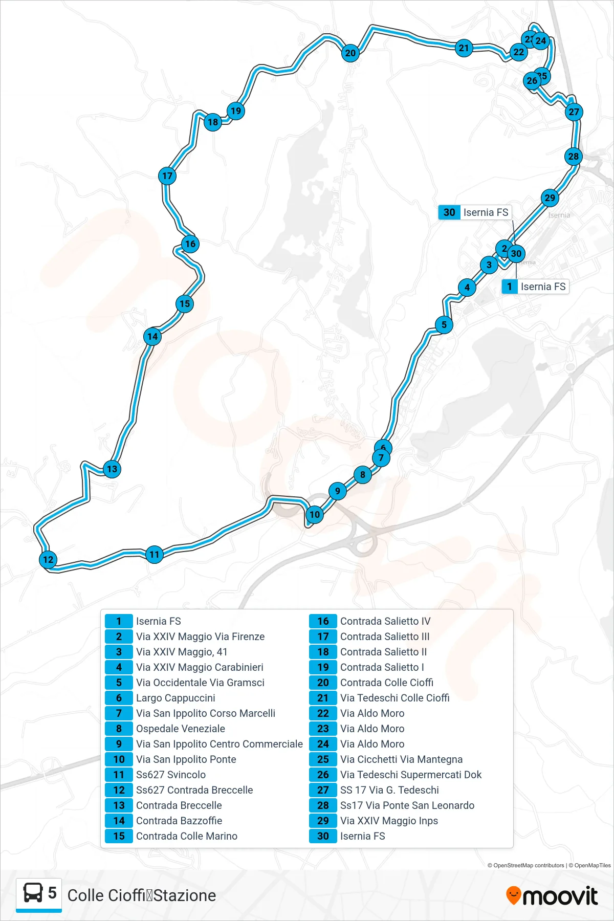 Linea 5 bus (Colle Cioffi➡Stazione) - Percorsi e fermate sulla mappa