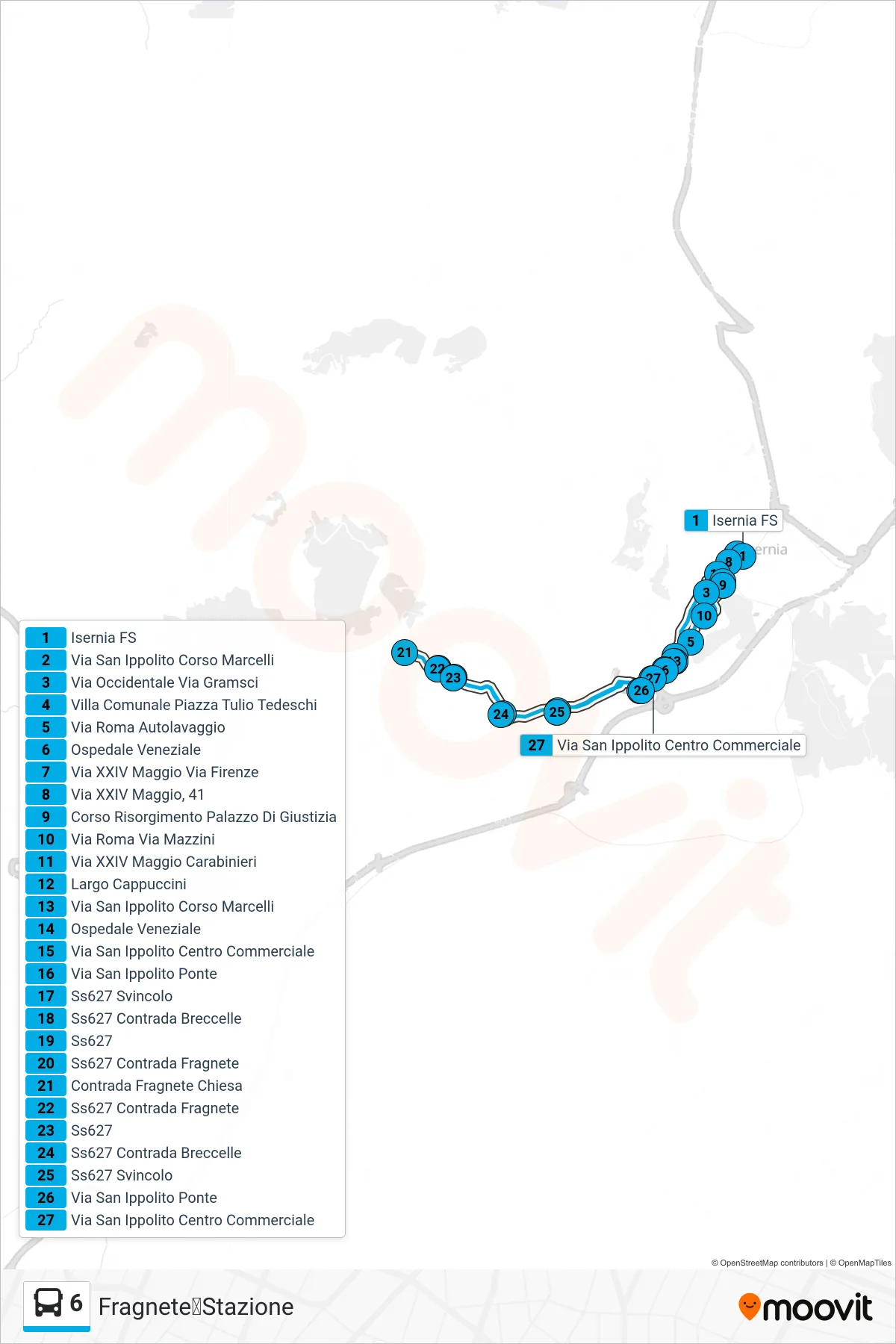 Linea 6  bus (Fragnete➡Stazione) - Percorsi e fermate sulla mappa