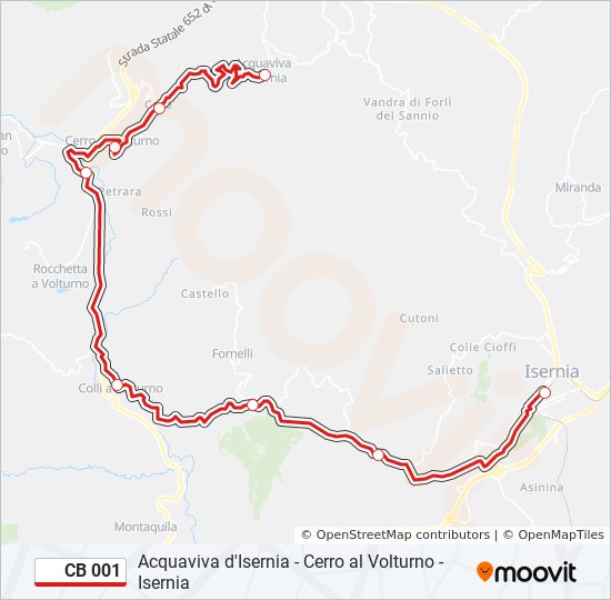 Percorso linea bus CB 001