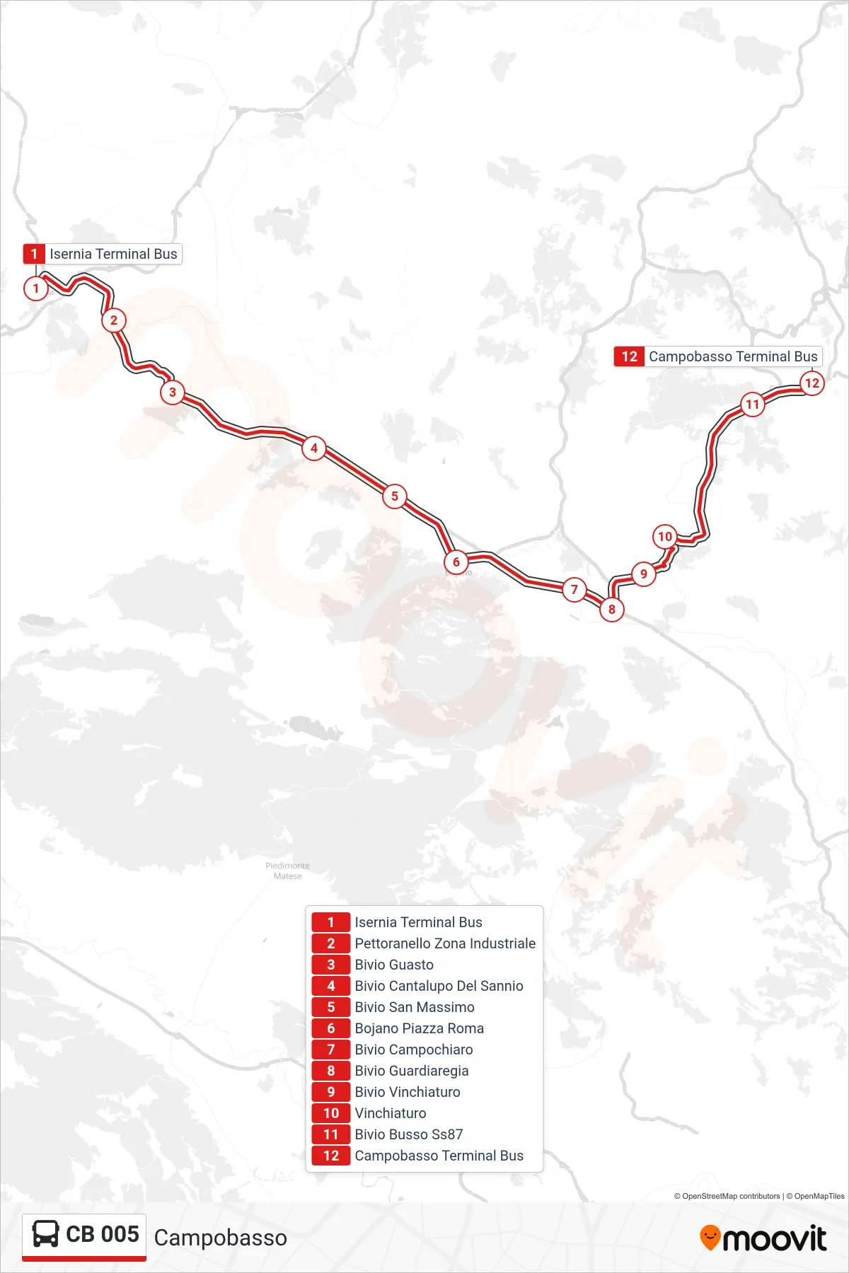 Linea CB 005 bus (Campobasso) - Percorsi e fermate sulla mappa