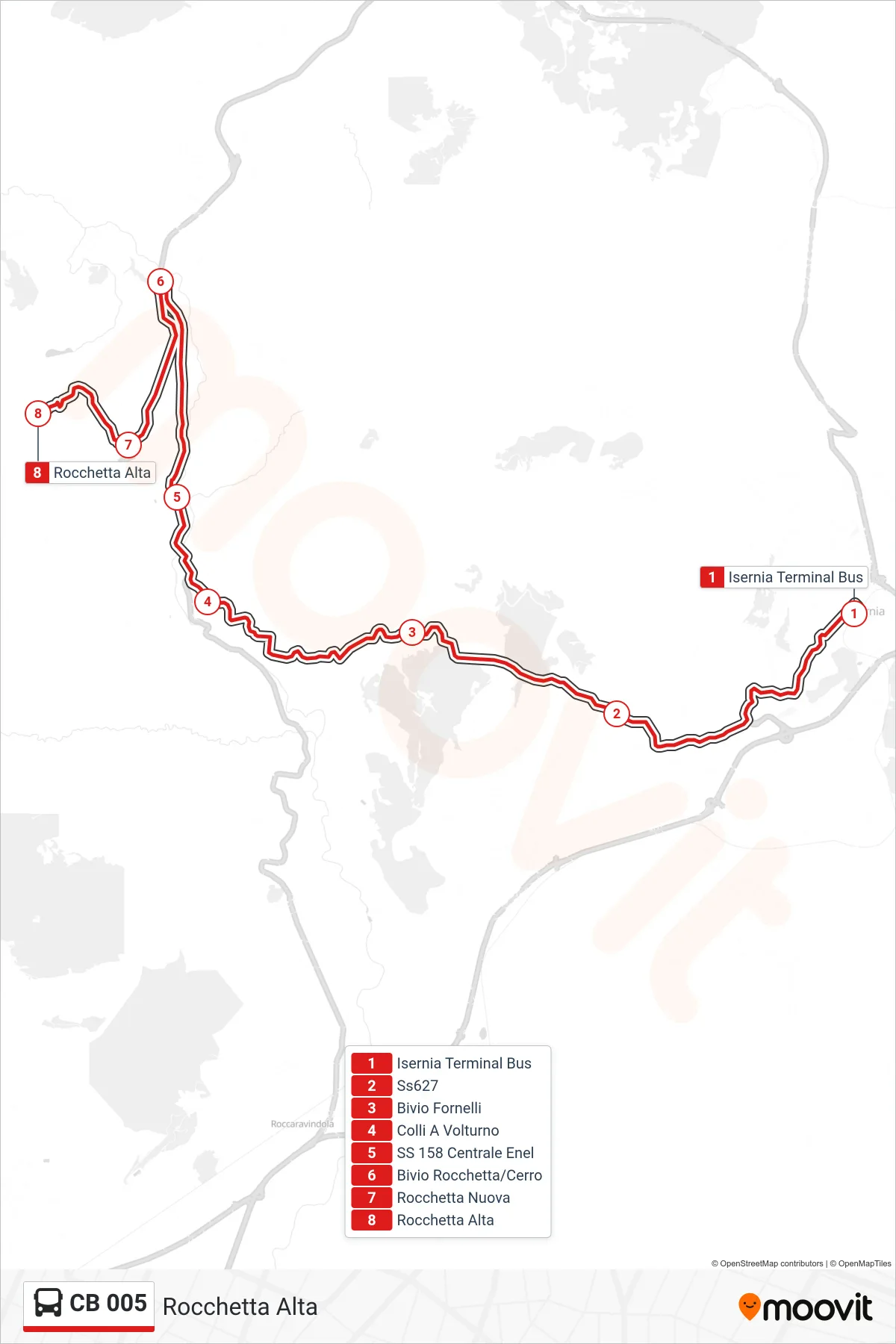 Linea CB 005 bus (Rocchetta Alta) - Percorsi e fermate sulla mappa