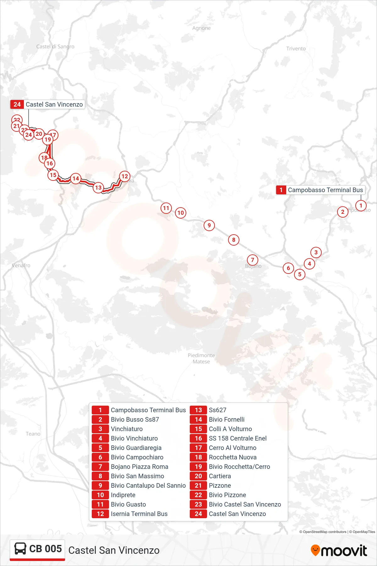 Linea CB 005 bus (Castel San Vincenzo) - Percorsi e fermate sulla mappa