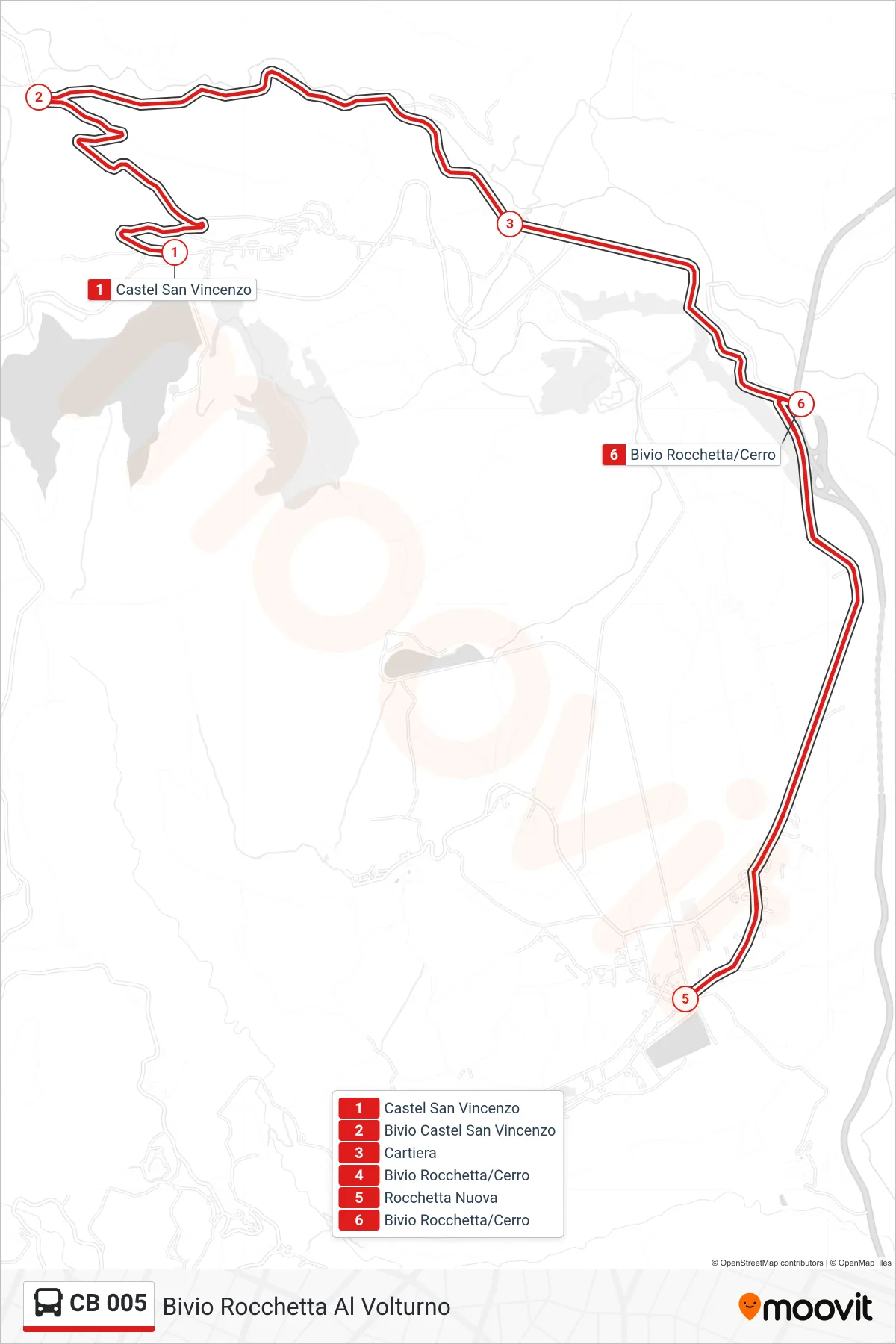 Linea CB 005 bus (Bivio Rocchetta Al Volturno) - Percorsi e fermate sulla mappa
