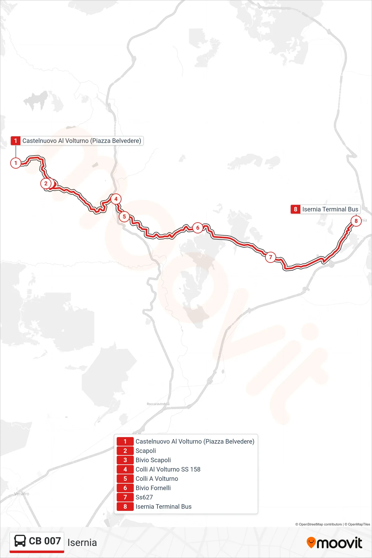 Linea CB 007 bus (Isernia) - Percorsi e fermate sulla mappa