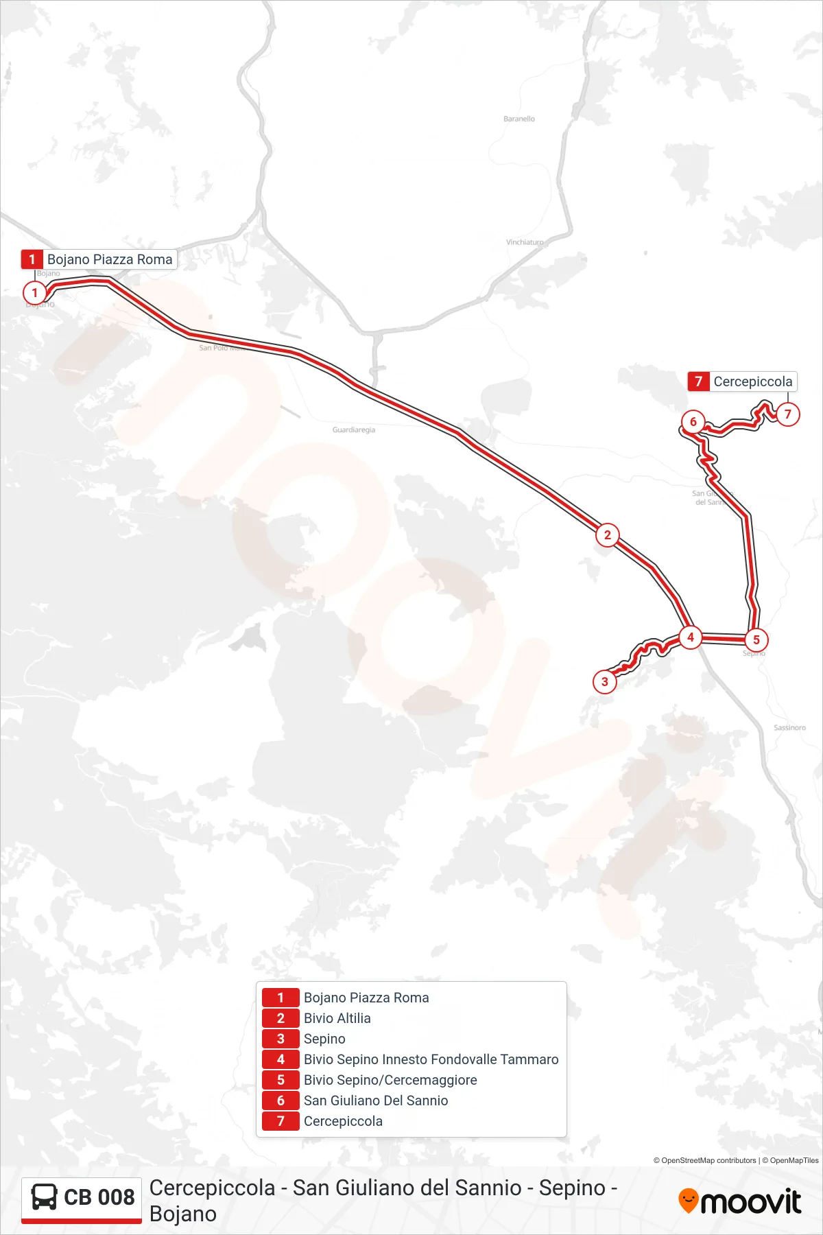 Linea CB 008  bus (Cercepiccola) - Percorsi e fermate sulla mappa