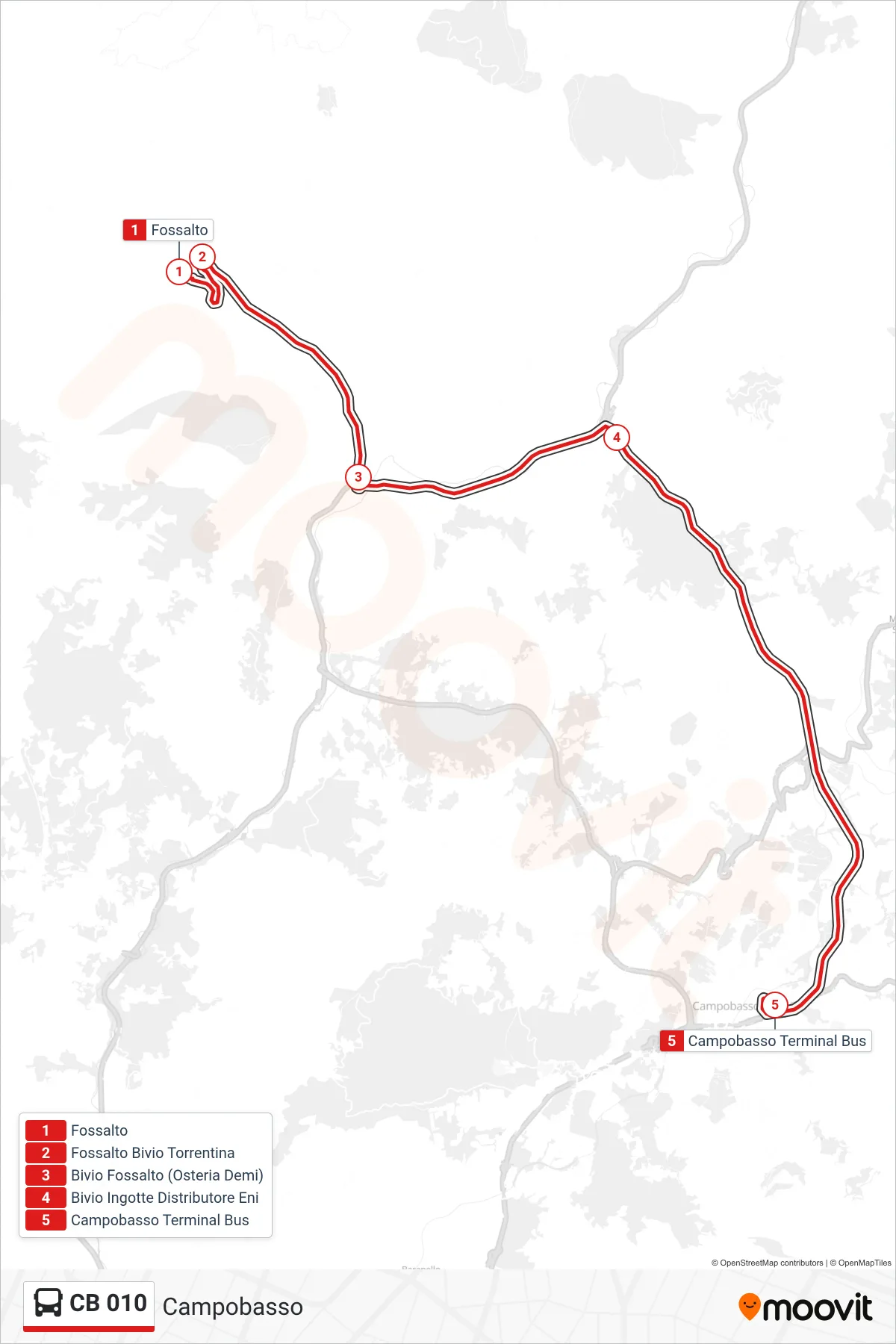 Linea CB 010  bus (Campobasso) - Percorsi e fermate sulla mappa