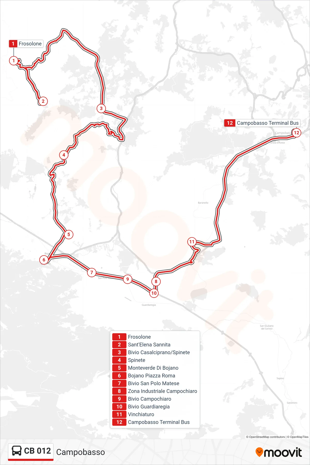 Linea CB 012 bus (Campobasso) - Percorsi e fermate sulla mappa