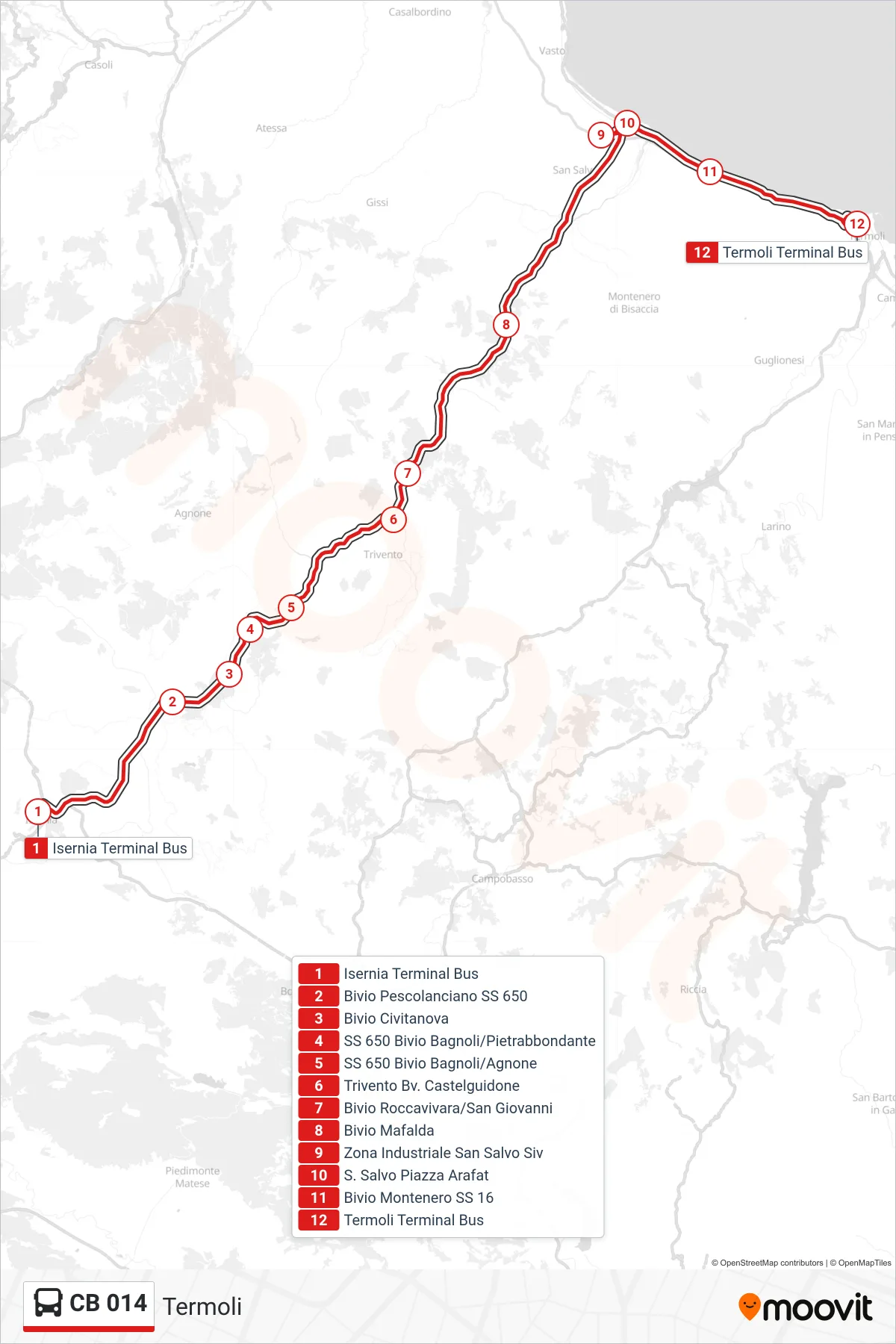 Linea CB 014 bus (Termoli) - Percorsi e fermate sulla mappa