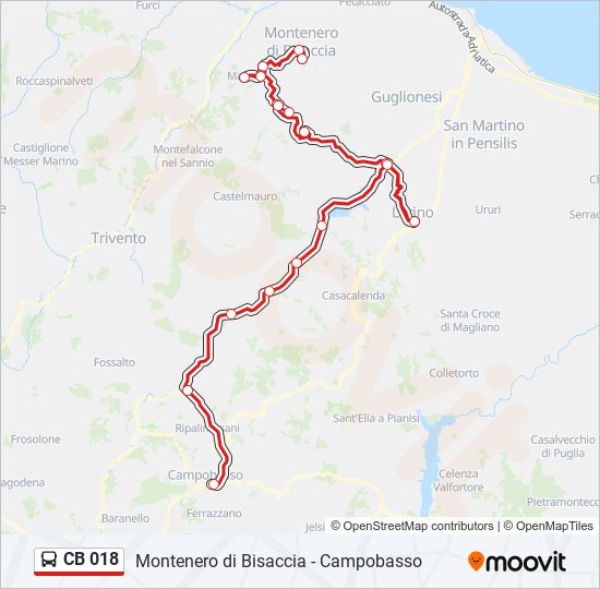 Percorso linea bus CB 018