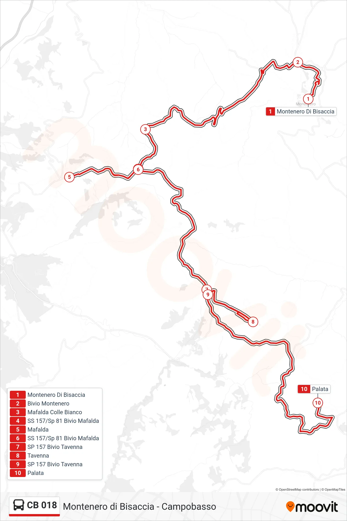 Linea CB 018  bus (Palata) - Percorsi e fermate sulla mappa
