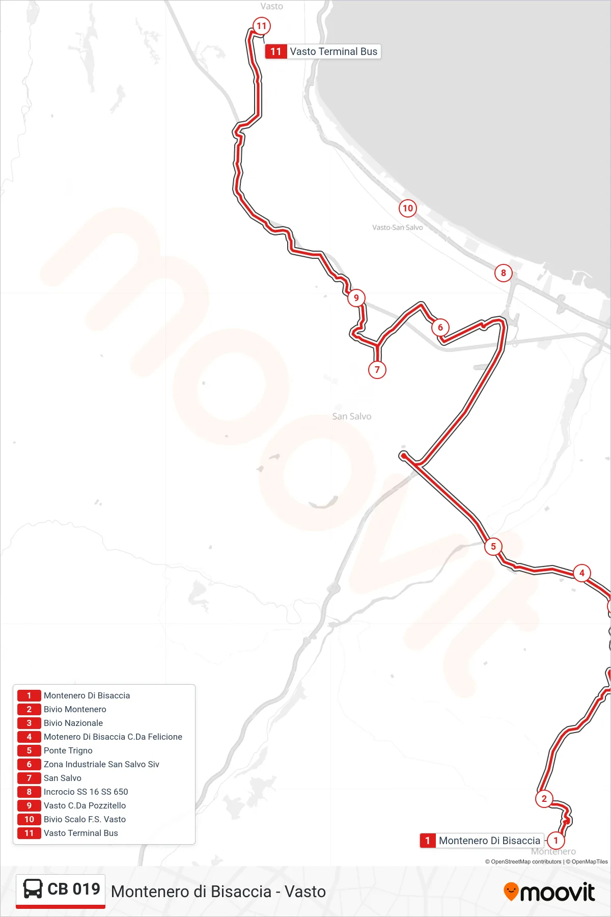 Linea CB 019 bus (Vasto) - Percorsi e fermate sulla mappa